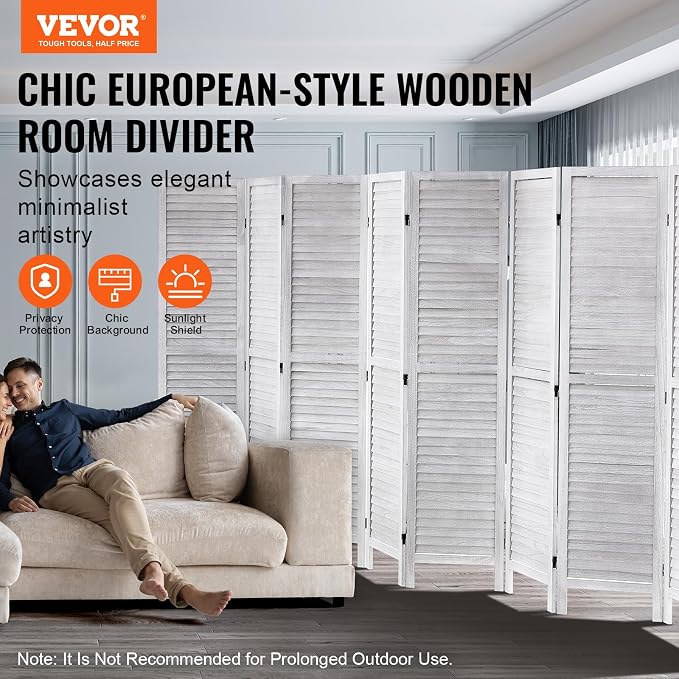 VEVOR Wood Room Divider, 8 Panel Wood Folding Privacy Screen, 66.9 Inches Tall - Image 2