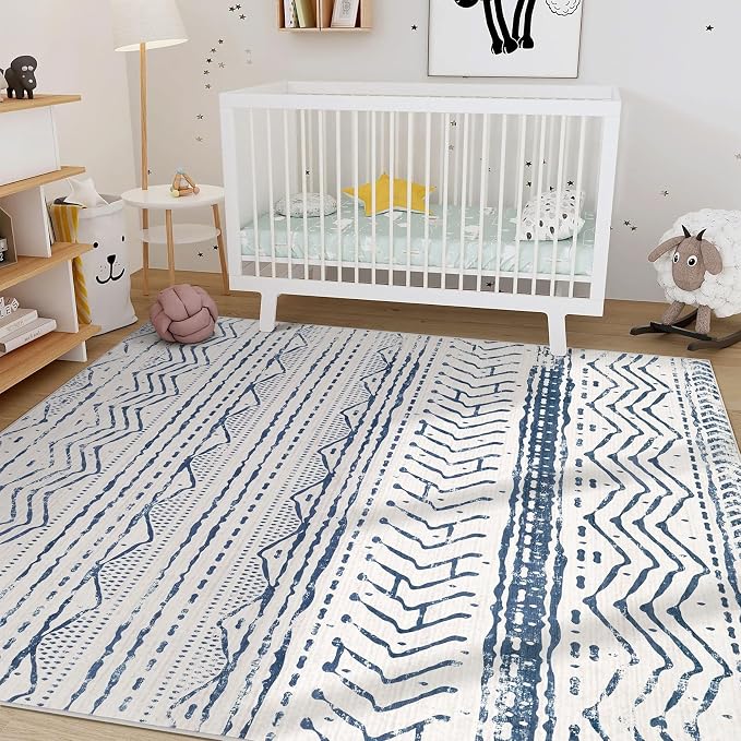 Nakagishi Boho 5x7 Area Rug Living Room Rugs Machine Washable Navy Blue | Soft - Image 8
