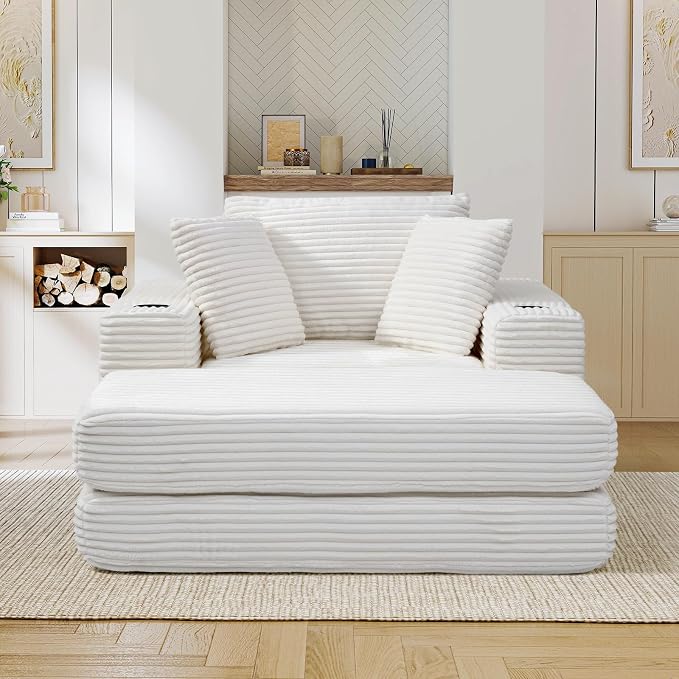 Oversized Chaise Lounge Chair Indoor, 52.4"W Corduroy Upholstered Fluffy Comfy - Image 8