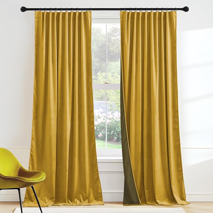 RYB HOME Mustard Yellow Velvet Curtains 84 inches by RYBHOME