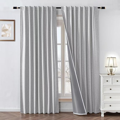 100% Blackout Curtains 108 inch Length 1 Panel Faux Linen Long Drapes by Zyvola
