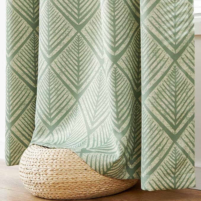 jinchan Sage Green Blackout Curtains Geometric Grommet 63 inch 2 Panels | Room - Image 6