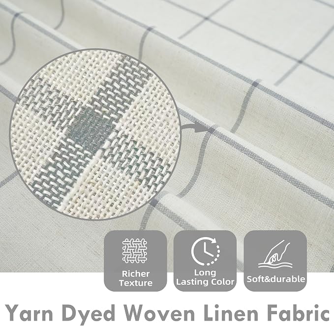 DriftAway 100% Blackout Plaid Linen Curtains 63 Inches Long 2 Panels Gray | - Image 4