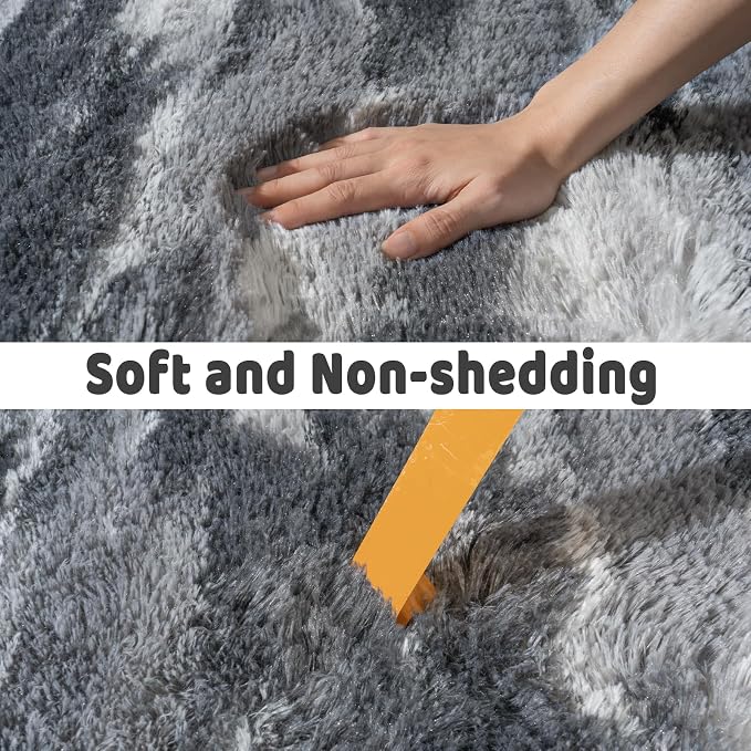 Soft Runner Rugs for Bedroom Hallways, 2x4 Abstract Grey Fluffy Shag Throw Area - Image 6