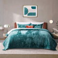 RECYCO Channel Box Stitch Velvet Quilt Set, King Size, Teal | Ultra Soft by RECYCOHOMECOLLECTION