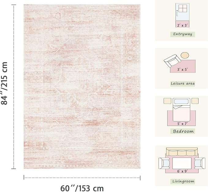 Latte&Fog Large Area Rugs 9x12 for Living Room Washable Cute Pink Rugs | Non - Image 2