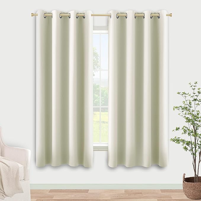 KOUFALL 60 Inches Long Cream Beige Off White Ivory Bay Window Curtains Drapes 2 by KOUFALL