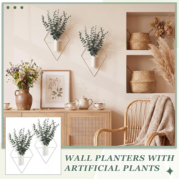 Jexine Hanging Planters with Artificial Eucalyptus Metal Hanging Vase Indoor - Image 4