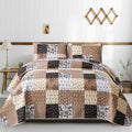 Mybedsoul Patchwork Quilt Set Queen Size, 3 Pieces Brown Floral Plaid Patchwork by Mybedsoul