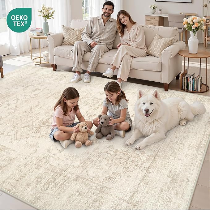 4x6 Area Rugs Living Room: Bedroom Washable Carpet Beige/Brown | Large Vintage - Image 8