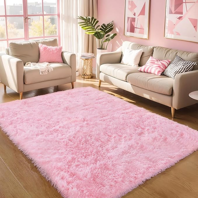5x8 Pink Fluffy Shag Rug for Girls Bedroom, Plush Washable Carpet | Area Rug - Image 6