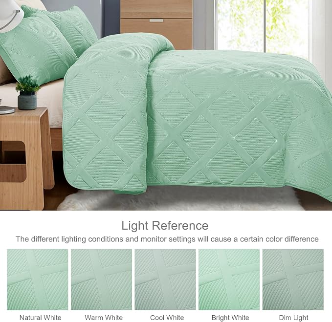 Exclusivo Mezcla Twin Size Quilt Set, Light Green | Soft Bedspreads - Image 3