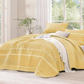 Yellow King Size Quilt Set, 3 Pieces Boho Striped Bedspread | Soft Lightweight by Andency