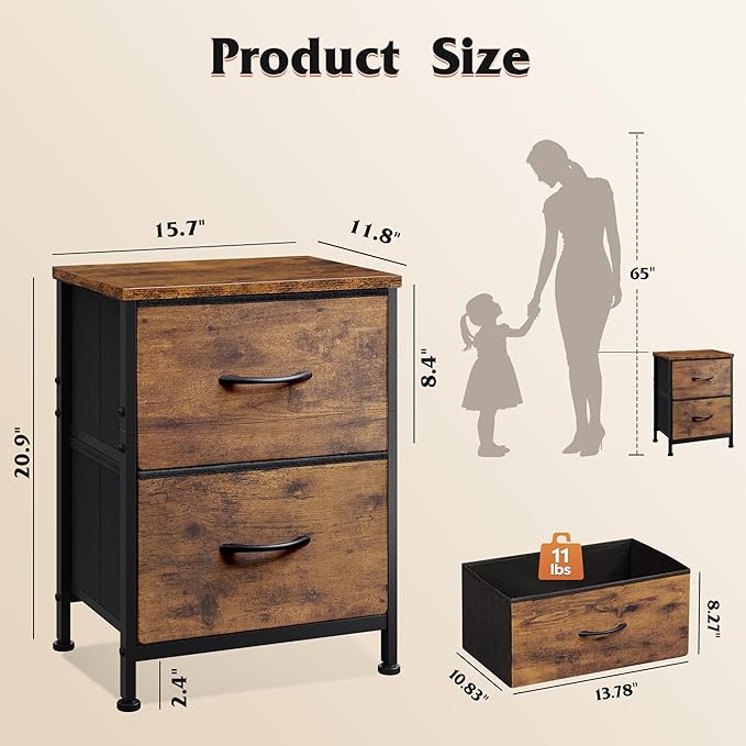 WLIVE Night Stand Set of 2, Small Dresser - Image 3