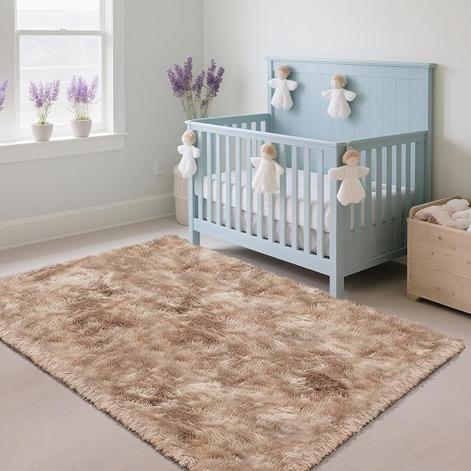 Mottled Beige 6x9 Area Rugs for Living Room, Fluffy Shag Rug Bedroom Carpet | - Image 3