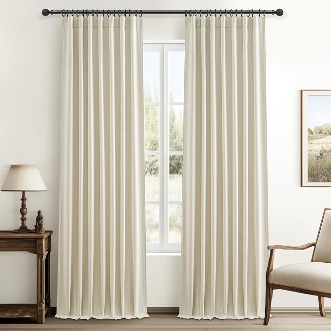 QJmydeco Linen Blend Cream Colored Curtains 102 Inches Long by QJMYDECO