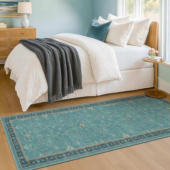Teal Boho 2x5 Non Slip Small Kitchen Rug Runner - Image 3