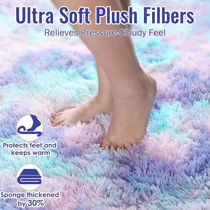 Soft Purple Rainbow Rugs for Living Room, Fluffy 5x7 Area Rug, Plush Adorable - Image 4
