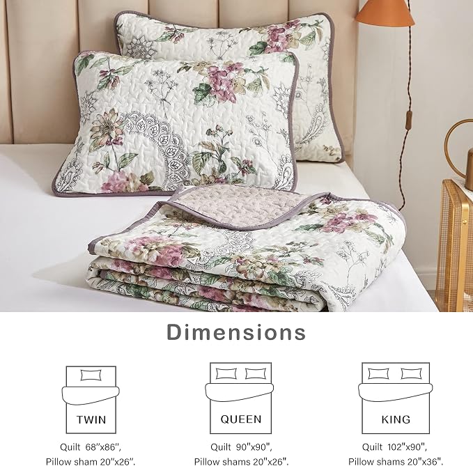 Flysheep 3 Pieces Quilt Set Full/Queen Size, Soft Microfiber Lightweight Bed - Image 6