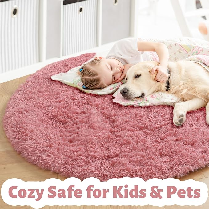Amdrebio Blush Pink Large Round Shag Rug 6Ft - Image 3