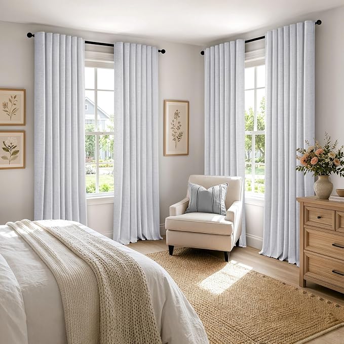 MIULEE 100% Blackout Linen Curtains 42 x 84 Inch Grayish White 2 Panels | - Image 8