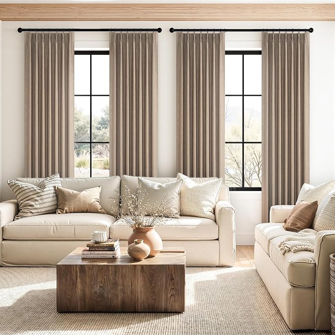 Topfinel 105 Inches Long Black Out Faux Double Layer Thick Linen Drapery Panels - Image 3