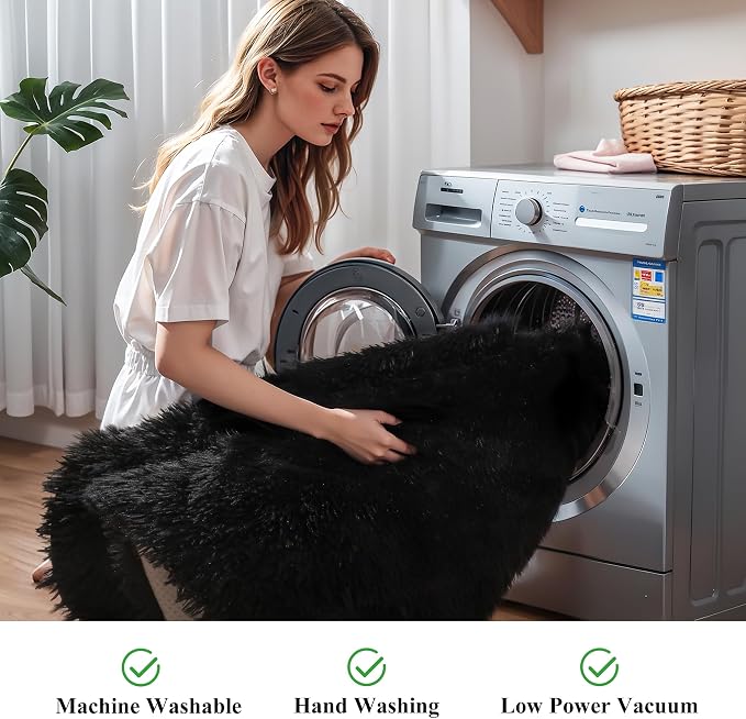 3x5 Thick Black Fluffy Shag Rug - Image 5