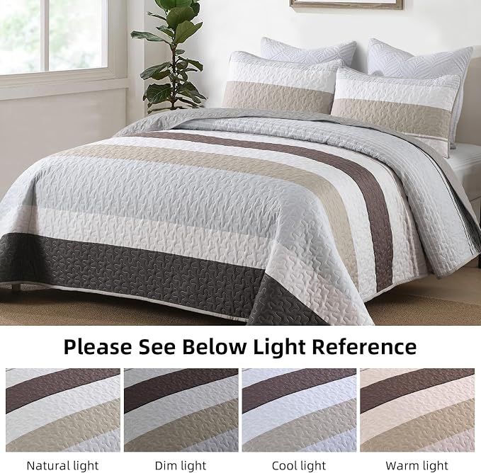 Dinjoy King Size Boho Stripe Quilt Set, Breathable All-Season, 3-Piece Set Fits - Image 2
