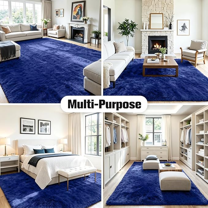 6x9 Fluffy Area Rug for Living Room: Soft Non-Slip Blue Shag Bedroom Carpet | - Image 9
