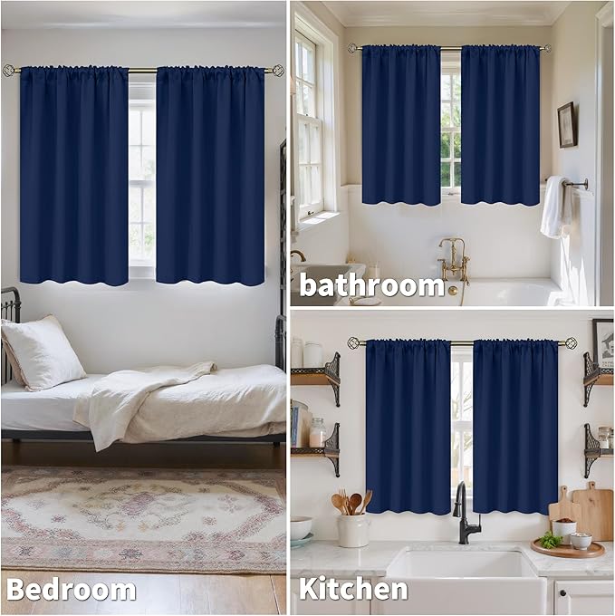 BGment Short Blackout Curtains 45 Inch Length Blue Room Darkening Drapes | Rod - Image 4
