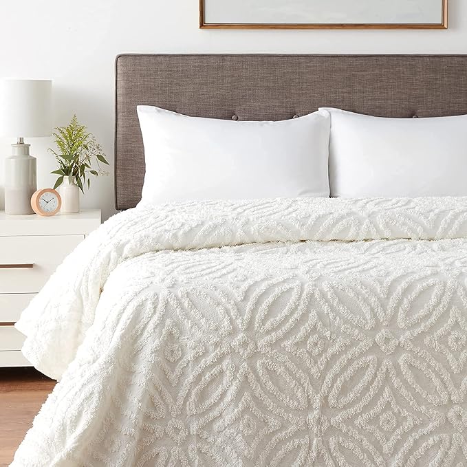 Beatrice Home Fashions Wedding Ring Queen Cotton Chenille Bedspread, Ivory | - Image 6