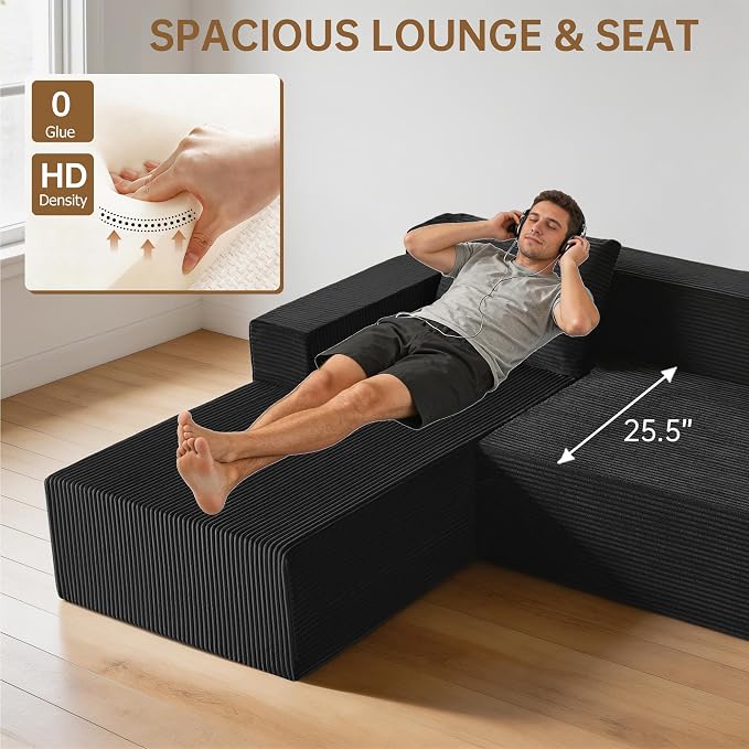 Nigoone 103" Sectional Couch for Living Room, Modular L Shaped Black Couches - Image 5