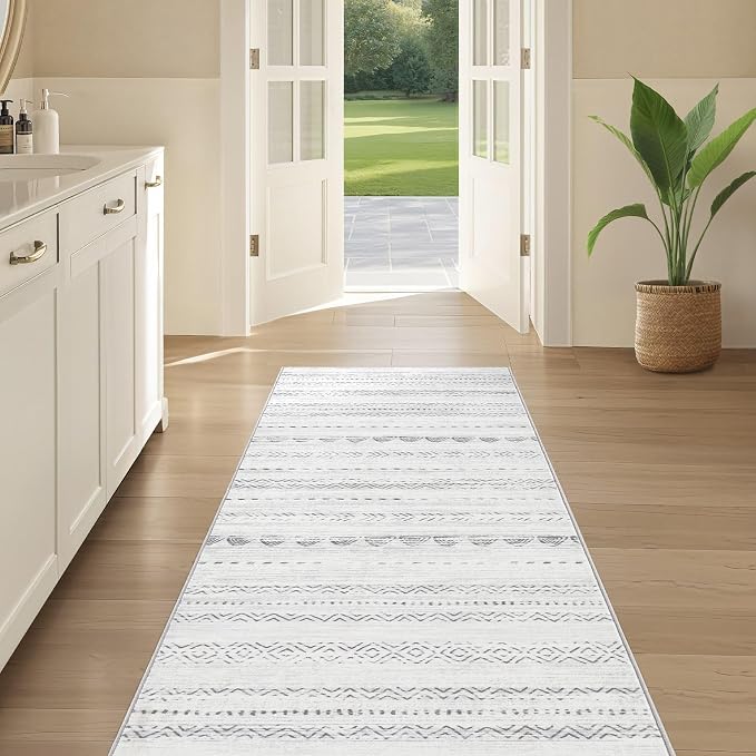 Nakagishi Boho 2x6 Runner Rug Machine Washable Rugs Non Slip Gray | Soft - Image 5