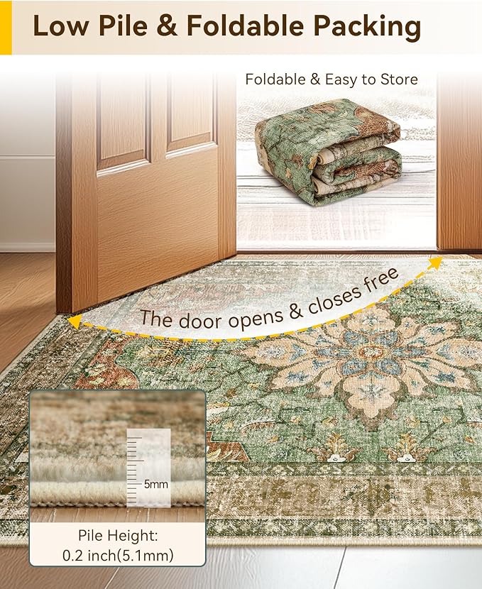 RELEANY Washable Area Rug, Runner 2'x9', Brick/Brown/Green | Non-Slip, Water - Image 3