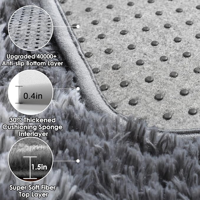6x9 Area Rugs for Living Room Bedroom, Large Fluffy Grey and White Throw Rug - Image 4