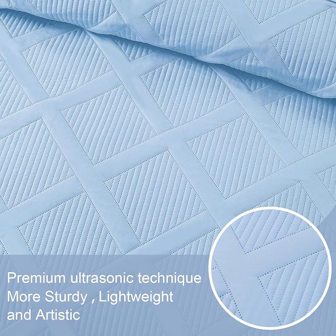 Exclusivo Mezcla Twin Size Quilt Set, Sky Blue | Soft Bedspreads - Image 4