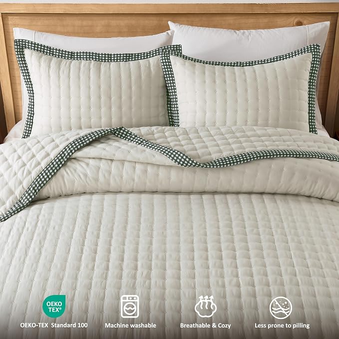 WDCOZY Wheat Cloud Quilt Set Twin Size, Lightweight Soft Cross Stitch Bedspread - Image 3