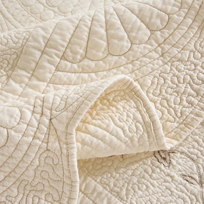 ROOMLIFE Quilt Set Floral Leaves 3D Embroidery Pattern 3 PCS 100% Cotton - Image 9