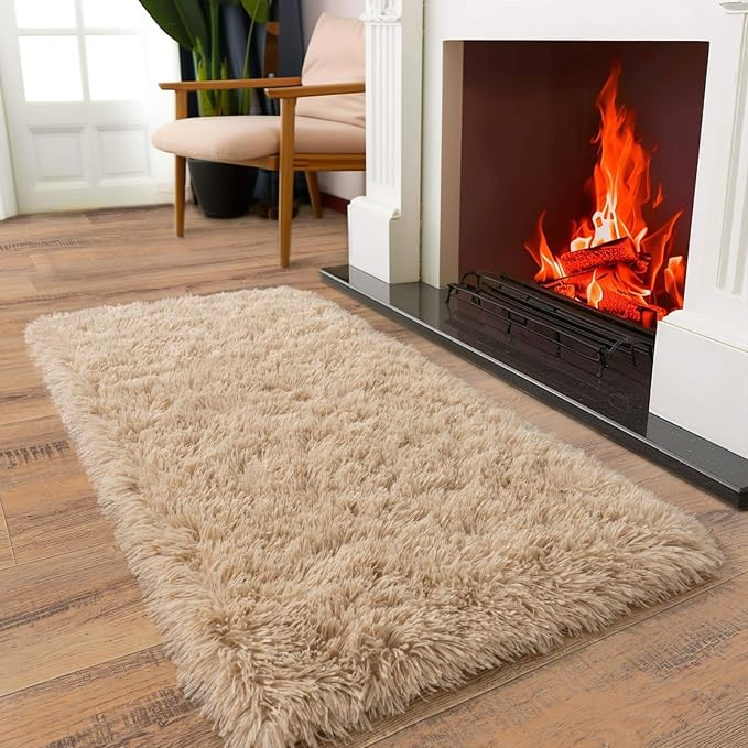 Soft Runner Rugs for Bedroom Hallways, 2x4 Beige Fluffy Shag Throw Area Rug Non - Image 3