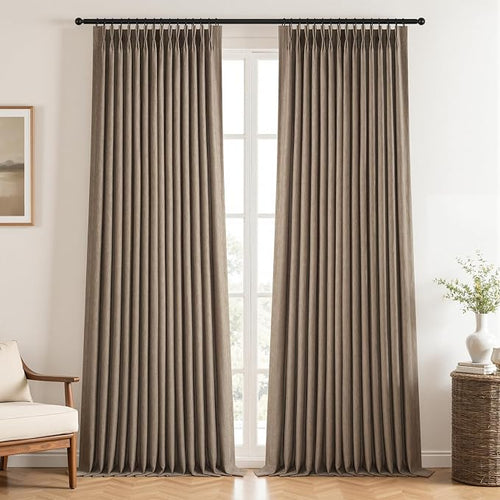 102 Inches Long 100% Blackout Dark Flax Linen Curtains, Farmhouse Pinch Pleated by Topfinel