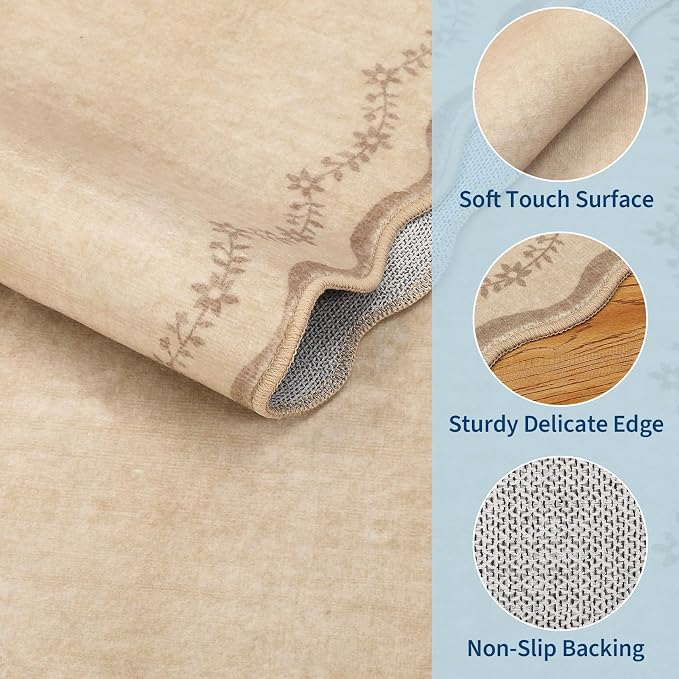 GarveeHome Round Rugs 4ft Scalloped Washable Small Circle Rug - Image 5
