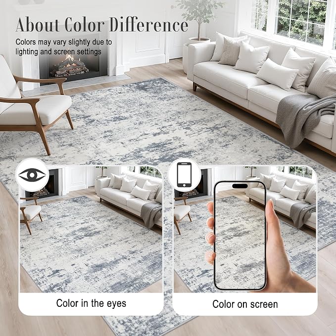 5x8 Area Rug Living Room: Modern Washable Soft Carpet Blue Grey | - Image 5