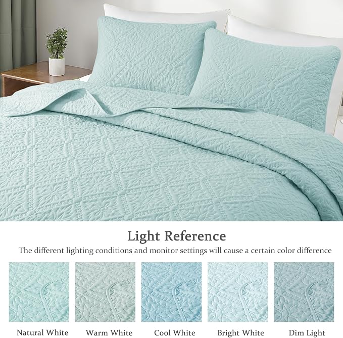 Exclusivo Mezcla King Quilt Set, Aqua Blue | Lightweight Soft Bedspreads - Image 3