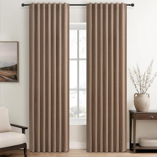 100% Blackout Curtains 84 Inch Length 2 Panels Set Farmhouse Style by QJMYDECO