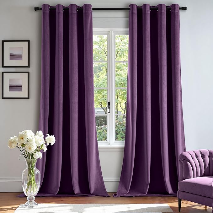 MIULEE Velvet Curtains Purple 52 x 90 Inch Length Set of 2 | Grommet Drapes by MIULEE