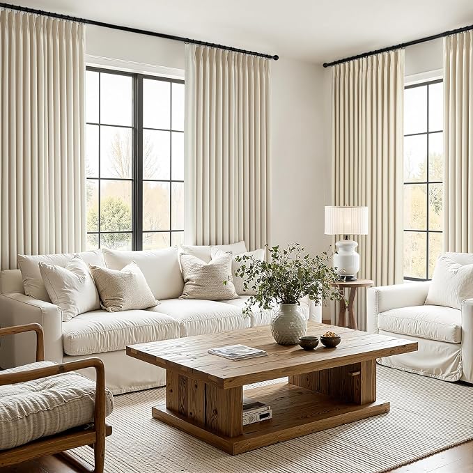 Pinch Pleated Full Blackout Linen Curtains 84 Inch - Image 9