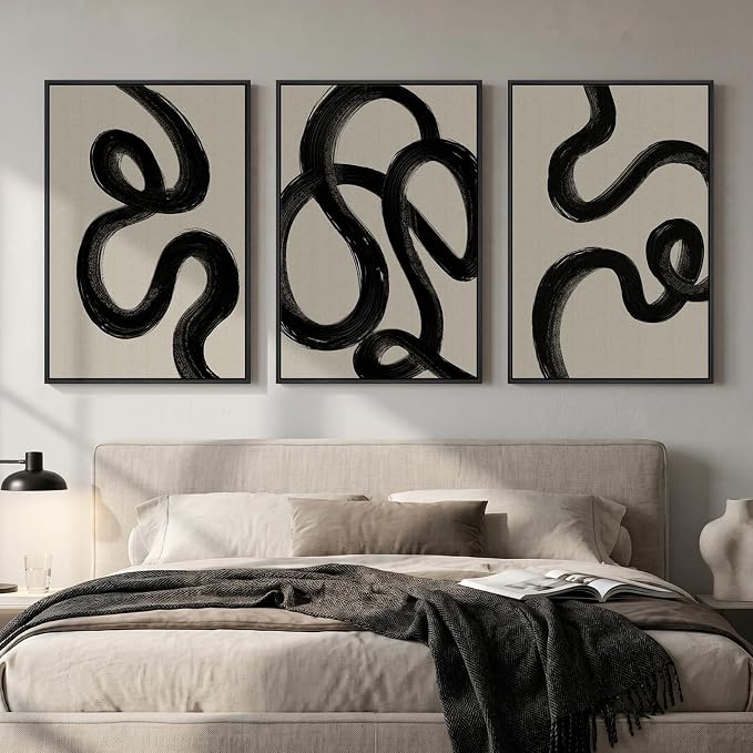 Large Framed Black and White Abstract Wall Art - Image 5