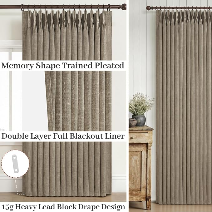 Greyish Beige Double Layer Linen Blackout Curtains 96 Inches Long - Image 4