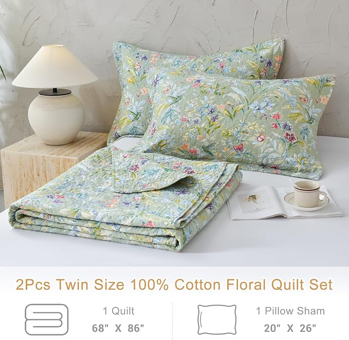 Lady Ann 100% Cotton Floral Twin Quilt Set, Vintage Soft 68x86 Coverlet - Image 4