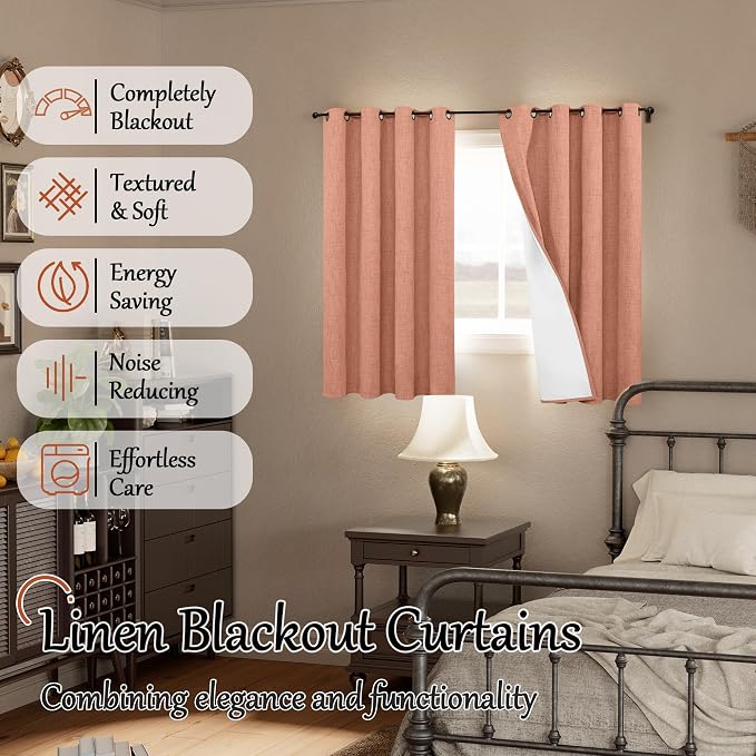 Terracotta Linen Blackout Curtains 63" Long Each 60 Wide 2 Panels | Thermal - Image 5